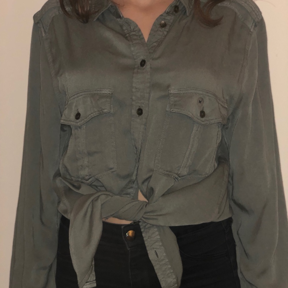 american eagle boyfriend fit army green flannel